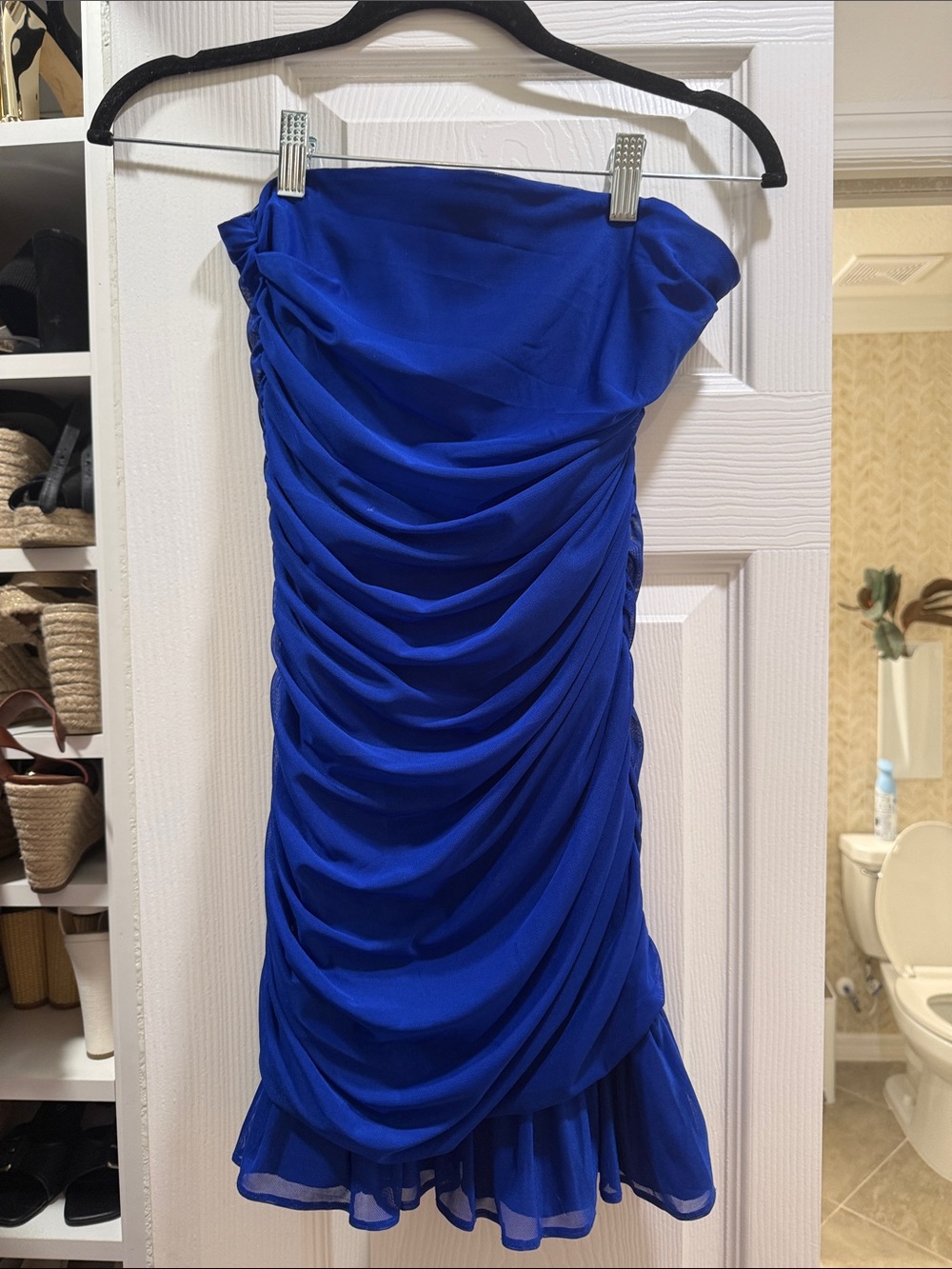 Amanda Uprichard Strapless Ruched Dress in Cobalt Blue